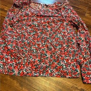J. Crew Red & Green Floral Blouse